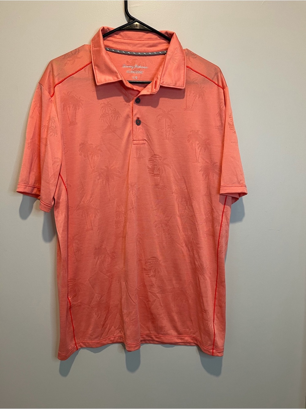 Tommy Bahama IslandZone Polo Shirt Palm Coast Palmera Coral Orange Pink Sz Large
